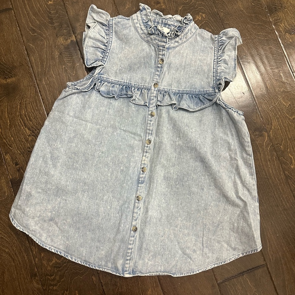 Entro Light Blue Denim Ruffle Top